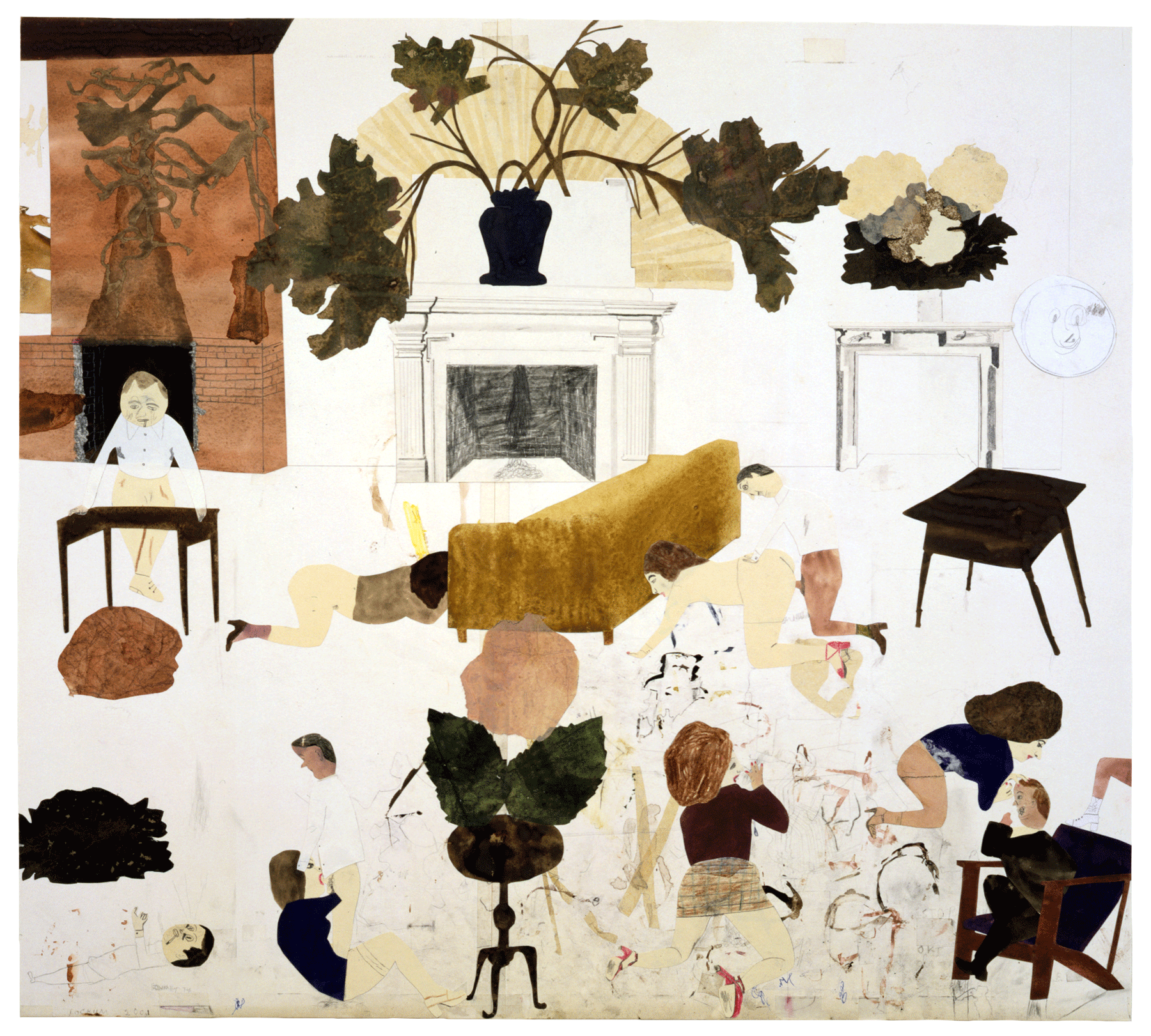 A work on paper by Jockum Nordstr√∂m, titled Every Cabin Needs A Fireplace, dated 2001